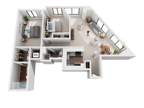 Floor plan for 2 beds, 2 baths, 1027 sqft